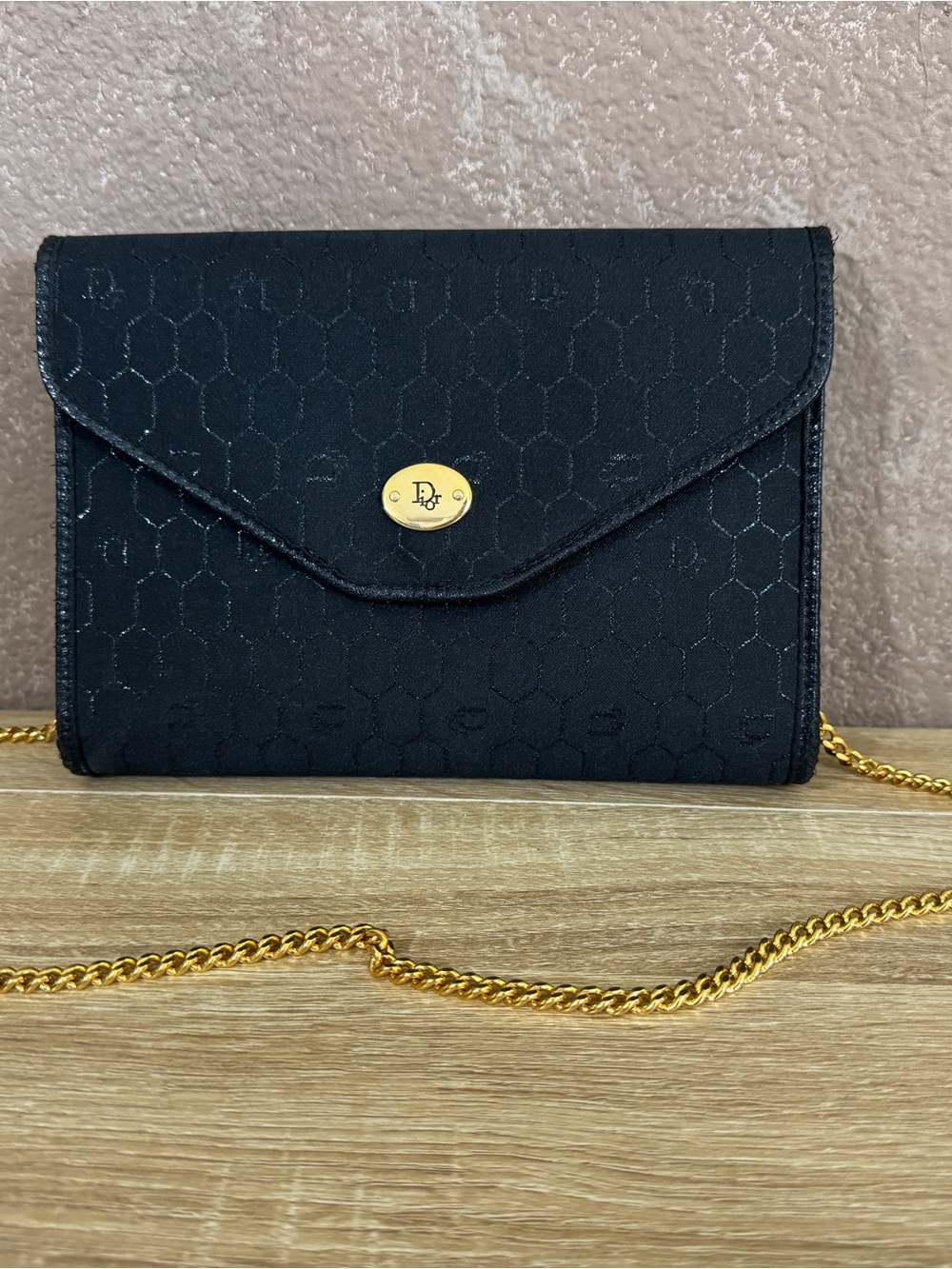 Authentic Vintage DIOR Black Bag Chain Crossbody Purse - Luxury Envelope Style